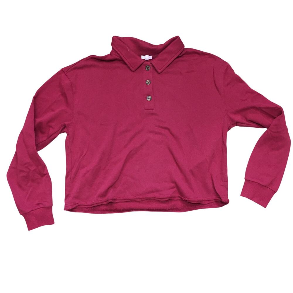 Reliance Cropped Raw Hem Polo Shirt M Long Sleeve Retro Sporty Prep Blokecore